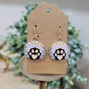 New 18k Gold Plated Cat Animal Heart Paw Print Moon Phase Enamel Earrings Gift